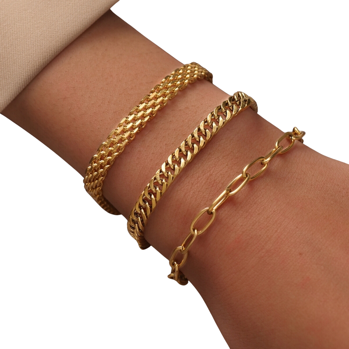 10pcs - Fashionable Three Layers Gold Tone Women Chain Bracelet Set|GCJ403|UK seller