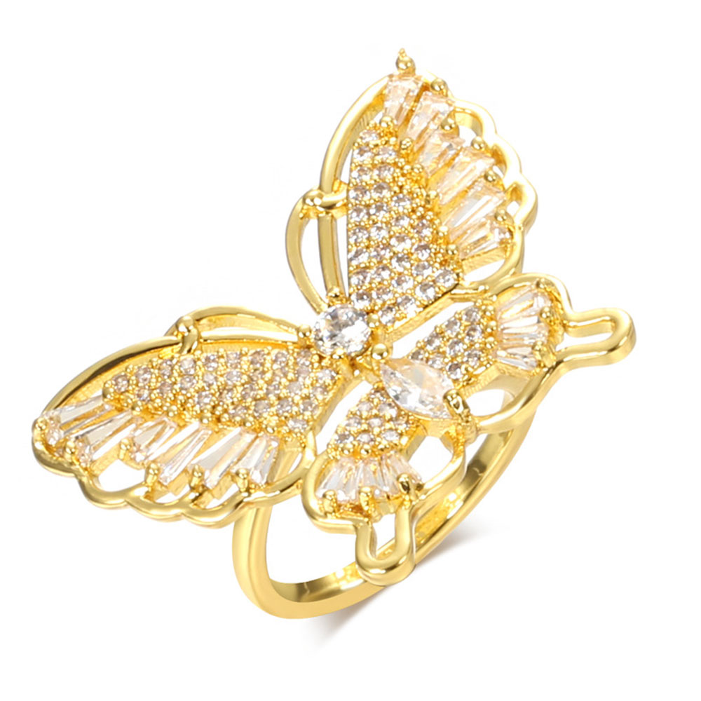 10pcs - Sparkling Gold Tone Butterfly With Crystals Open Ring|GCJ409-Gold|UK seller
