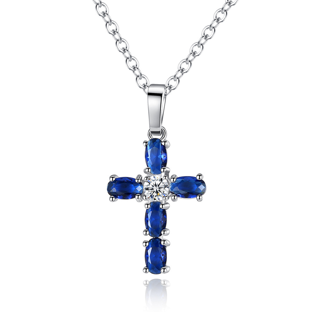 10pcs - Beautiful Blue Sapphire Crystal Cross Silver Pendant Necklace|GCJ411|UK seller