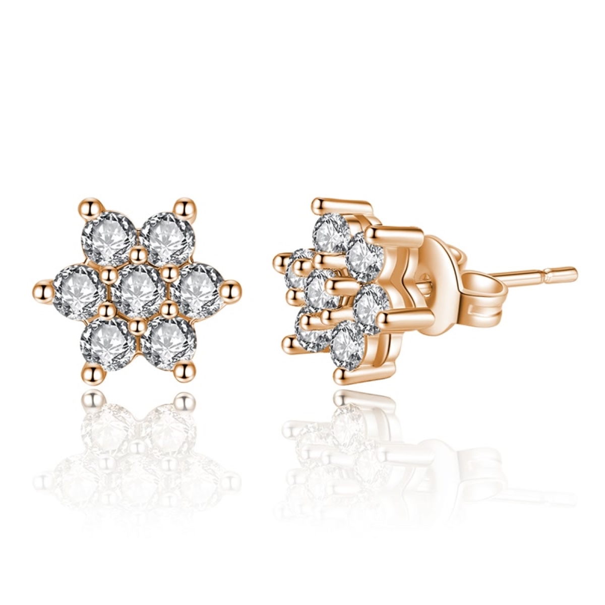 10pcs - Sparkling Crystals Women Rosegold Flower Stud Earrings|GCJ412-Rosegold|UK seller
