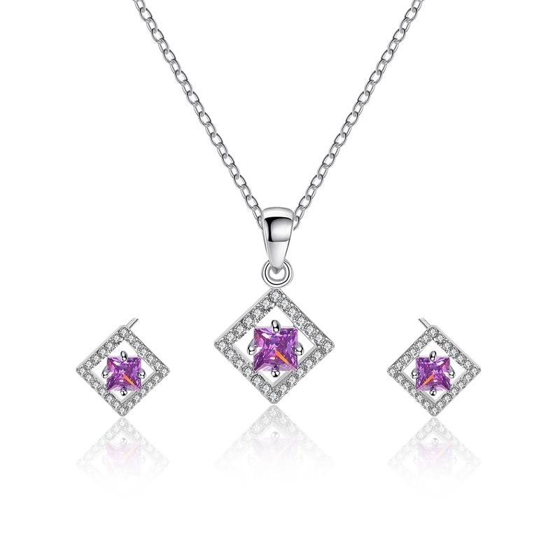 10pcs - Dimond Shape Purple Crystal Necklace and Stud Earrings Set|GCJ417|UK seller