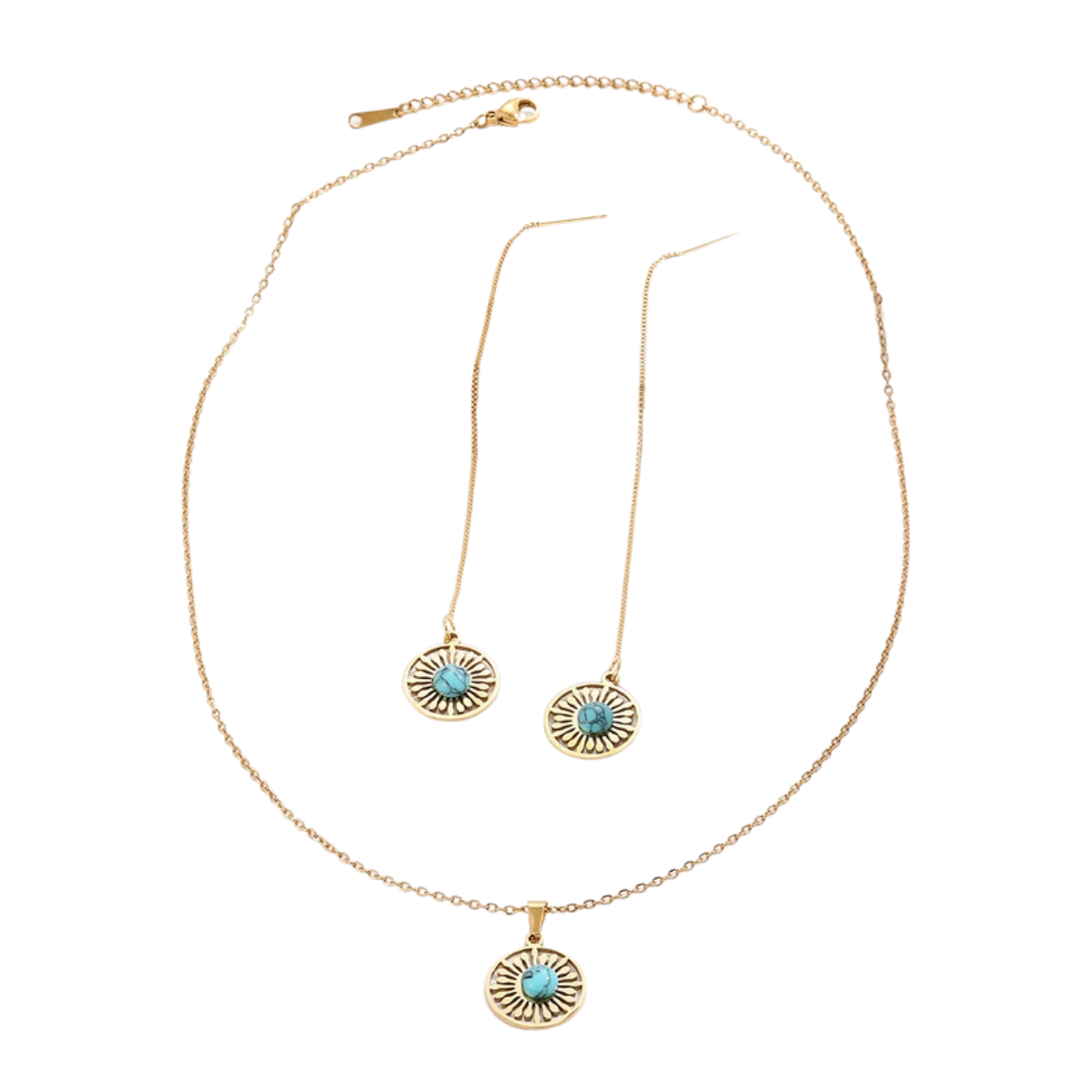 10pcs - Natural Turquoise Stone Gold Tone Round Necklace and Earrings Set|GCJ419|UK seller