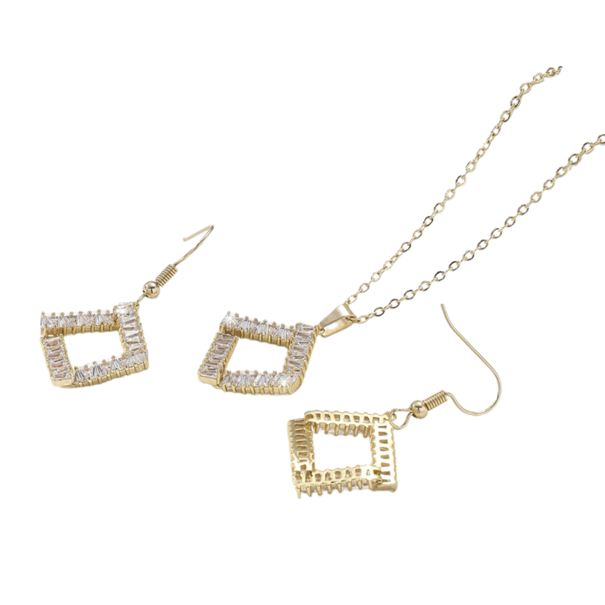 10pcs - Gold Tone Crystal Square Shape Necklace and Earrings Set|GCJ421|UK seller