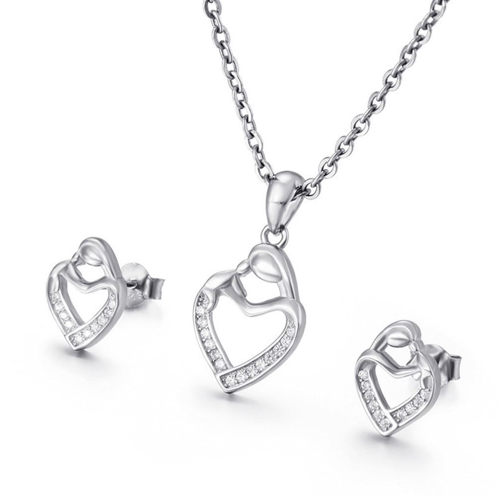 10pcs - Women Love Heart Crystal Pendant Necklace and Stud Earrings Set|GCJ422|UK seller