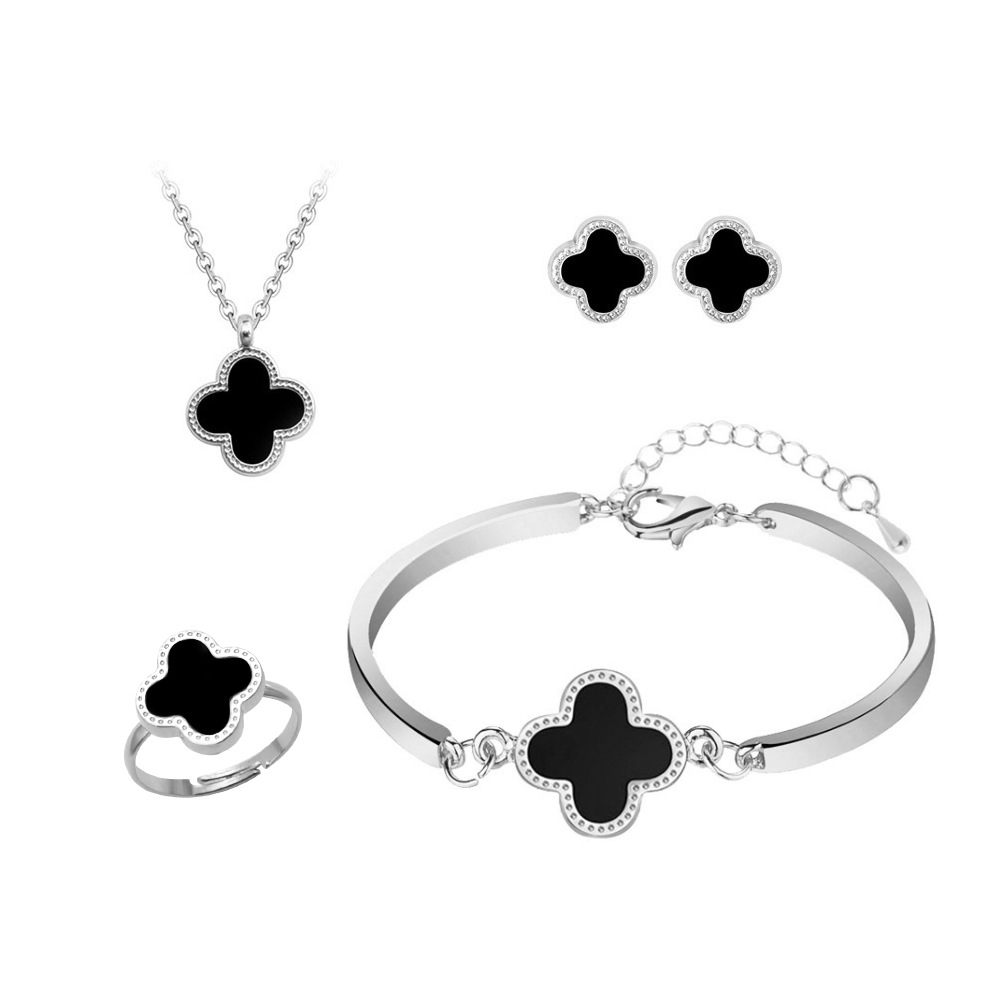 40pcs - Elegant Black Four Leaf Clover Necklace, Earring, Bracelet and Ring Jewellery 10 sets|GCJ423|UK seller