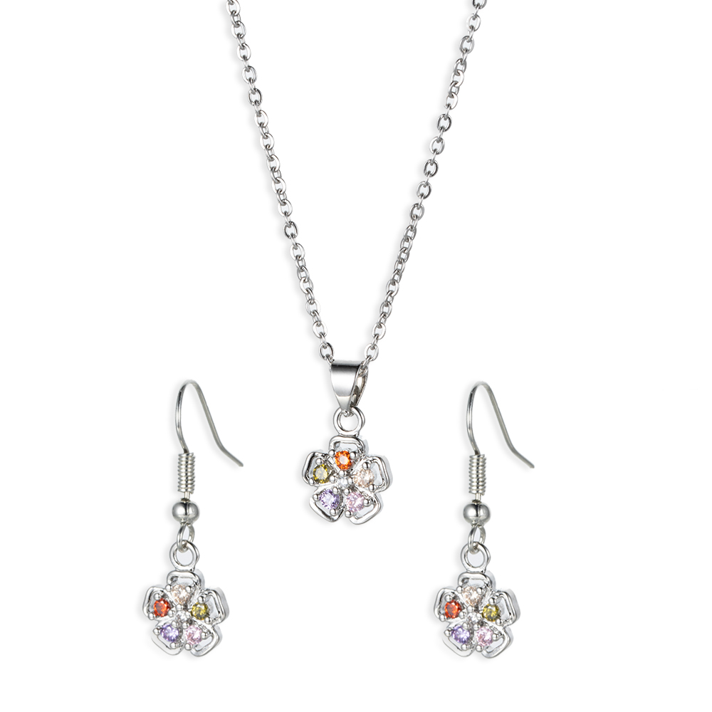 10pcs - Silver Tone Multi-colour Daisy Pendant Necklace And Earrings Set|GCJ424|UK seller