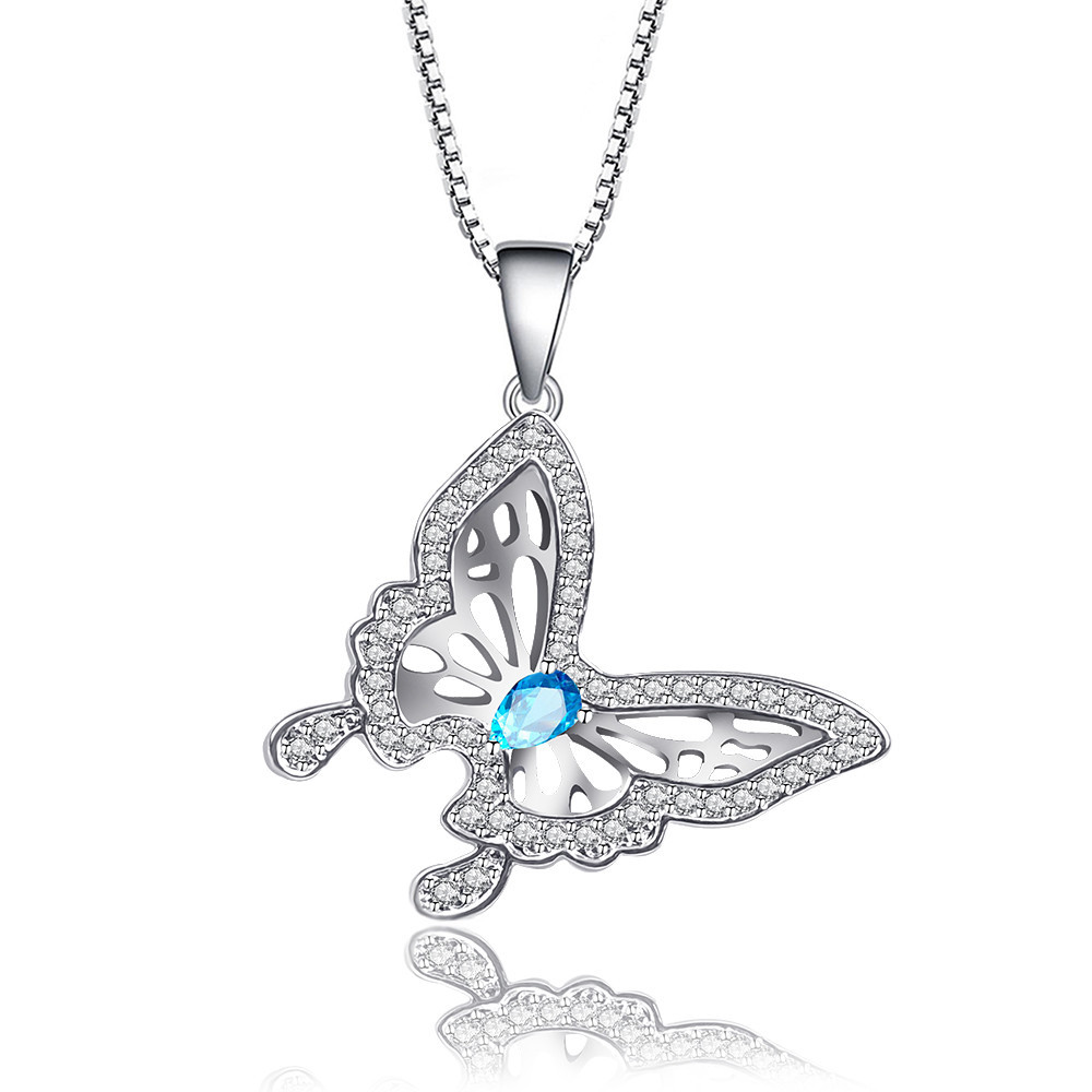 10pcs - Beautiful Blue Crystal Butterfly Silver Pendant Necklace|GCJ435|UK seller
