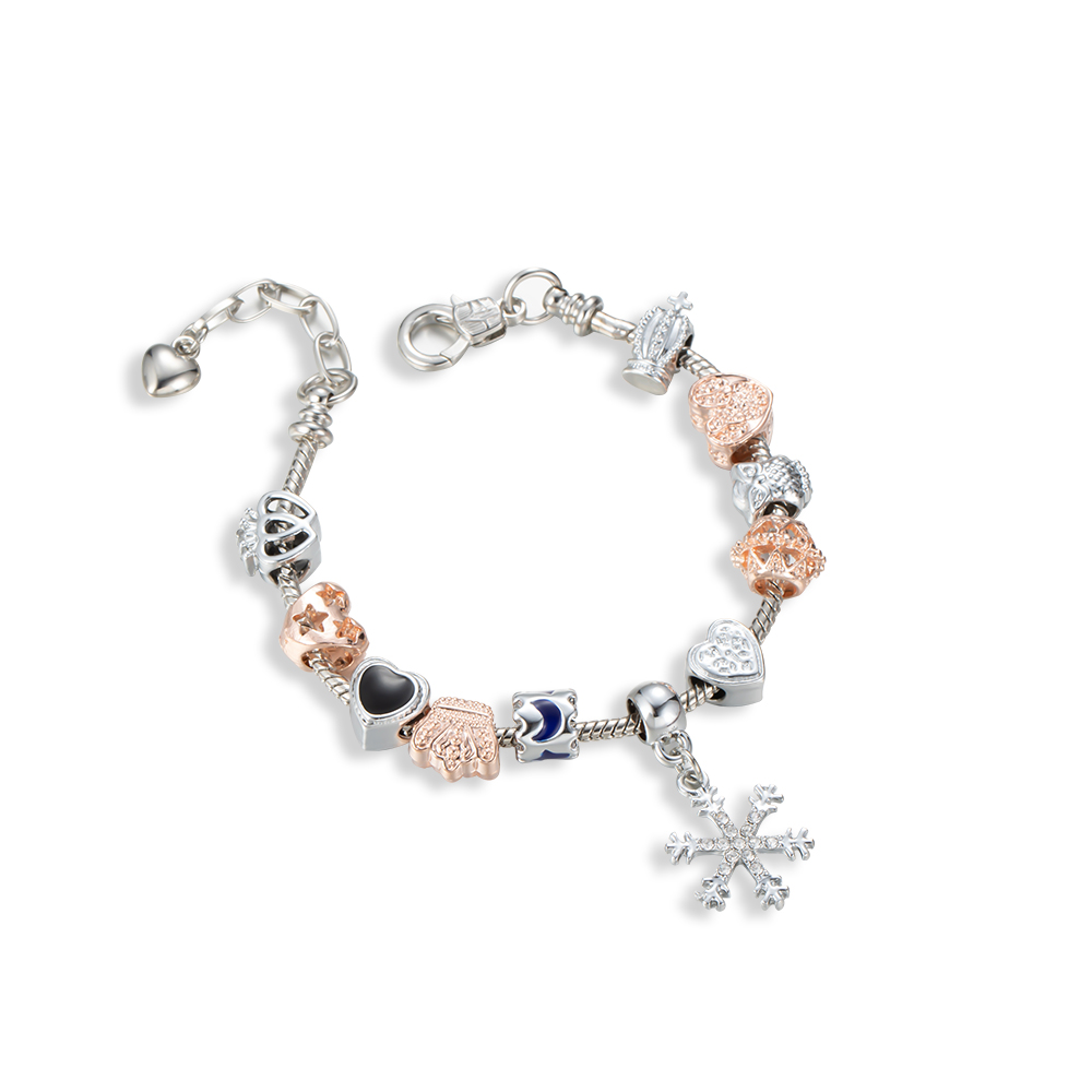 10pcs - Charming Silver and Rosegold Women Snowflake Drop and Beads Chain Bracelet|GCJ446|UK seller