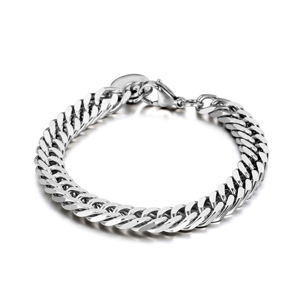 10pcs - Men Lobster Clasp Double Curb Link Bracelet in Silver Tone|GCJ433|UK seller