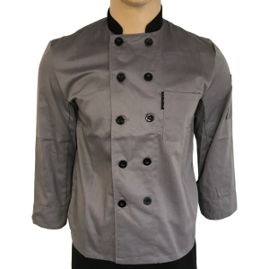 Wholesale Joblot of 10 Grey & Black Collar Long Sleeve Chef Jackets