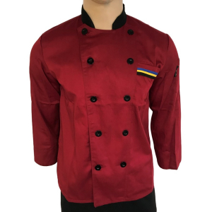 Wholesale Joblot of 10 Red W/ Striped Pocket Long Sleeve Chef Jackets