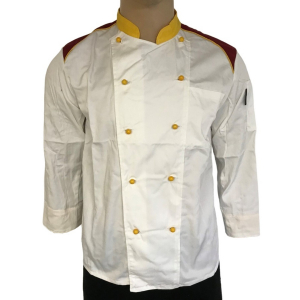 Wholesale Joblot of 10 White & Yellow Collar Long Sleeve Chef Jackets
