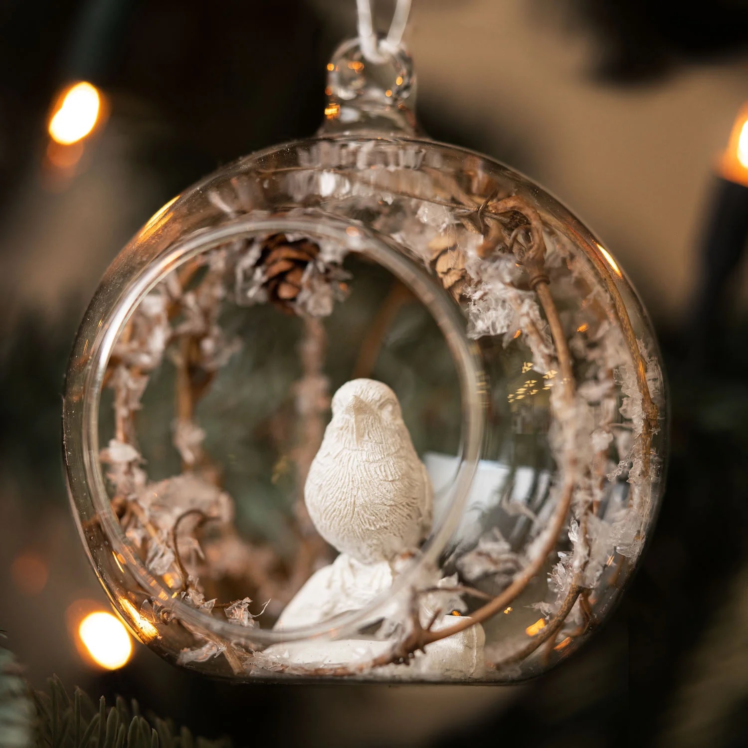 144 x Christmas Glass Bauble Hanging  Decoration - Woodland Robin