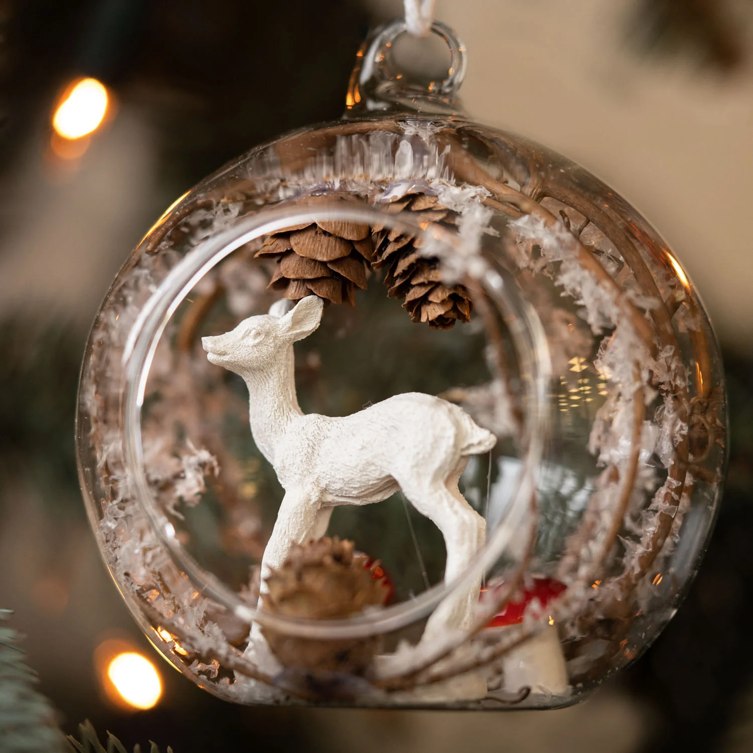 144 x Christmas Glass Bauble Hanging  Decoration - Woodland Deer