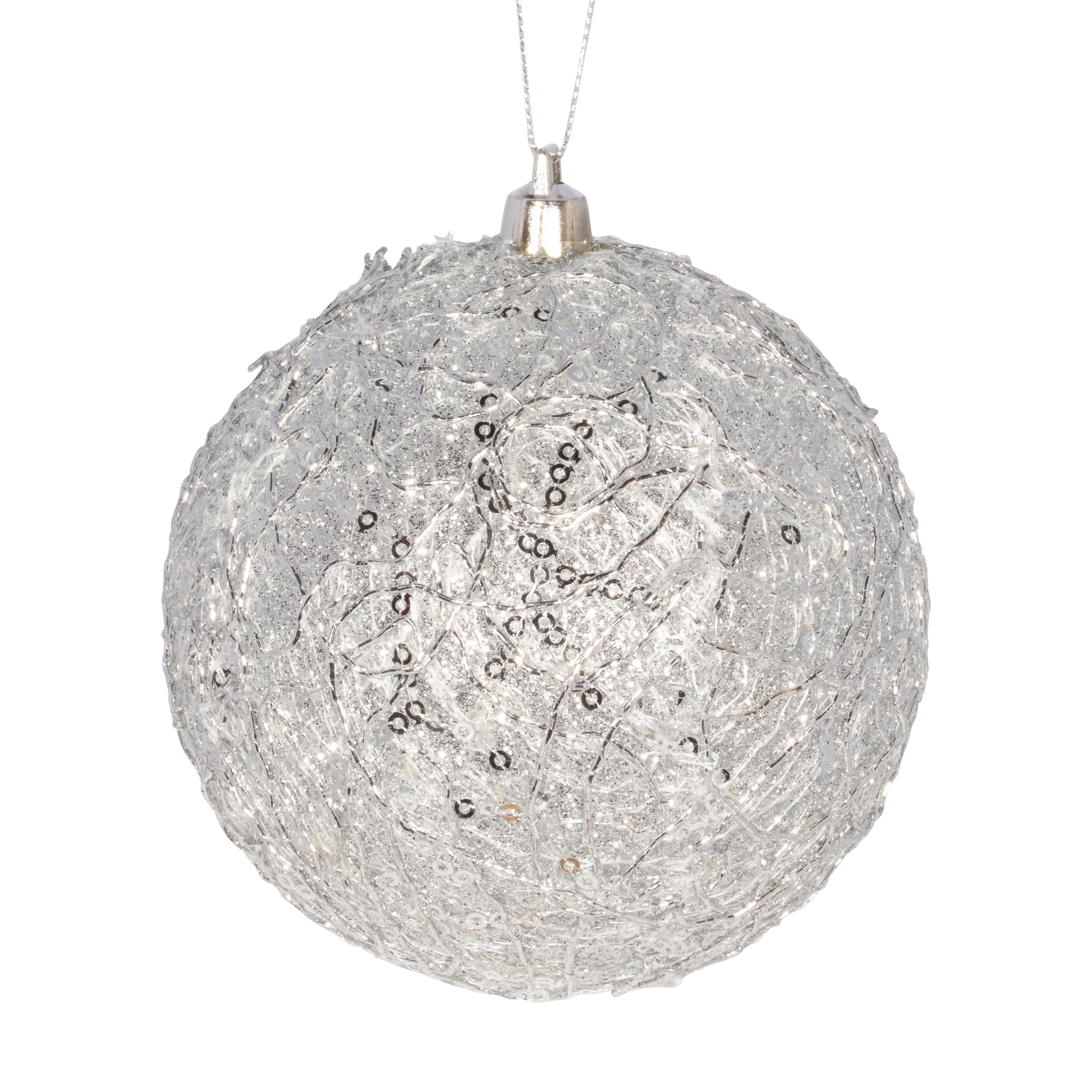 48 x Christmas Silver Glitter Sequin Bauble Hanging  Decoration - Silver