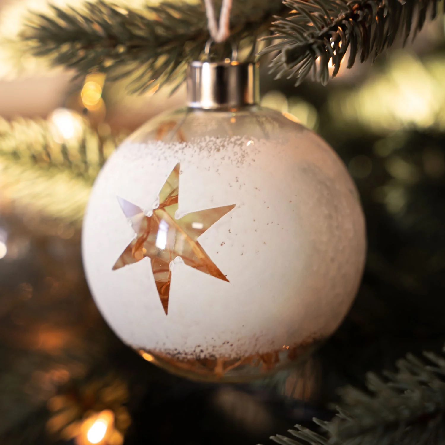 144 x Christmas Glass Bauble Hanging  Decoration - Frosted Star and Twigs