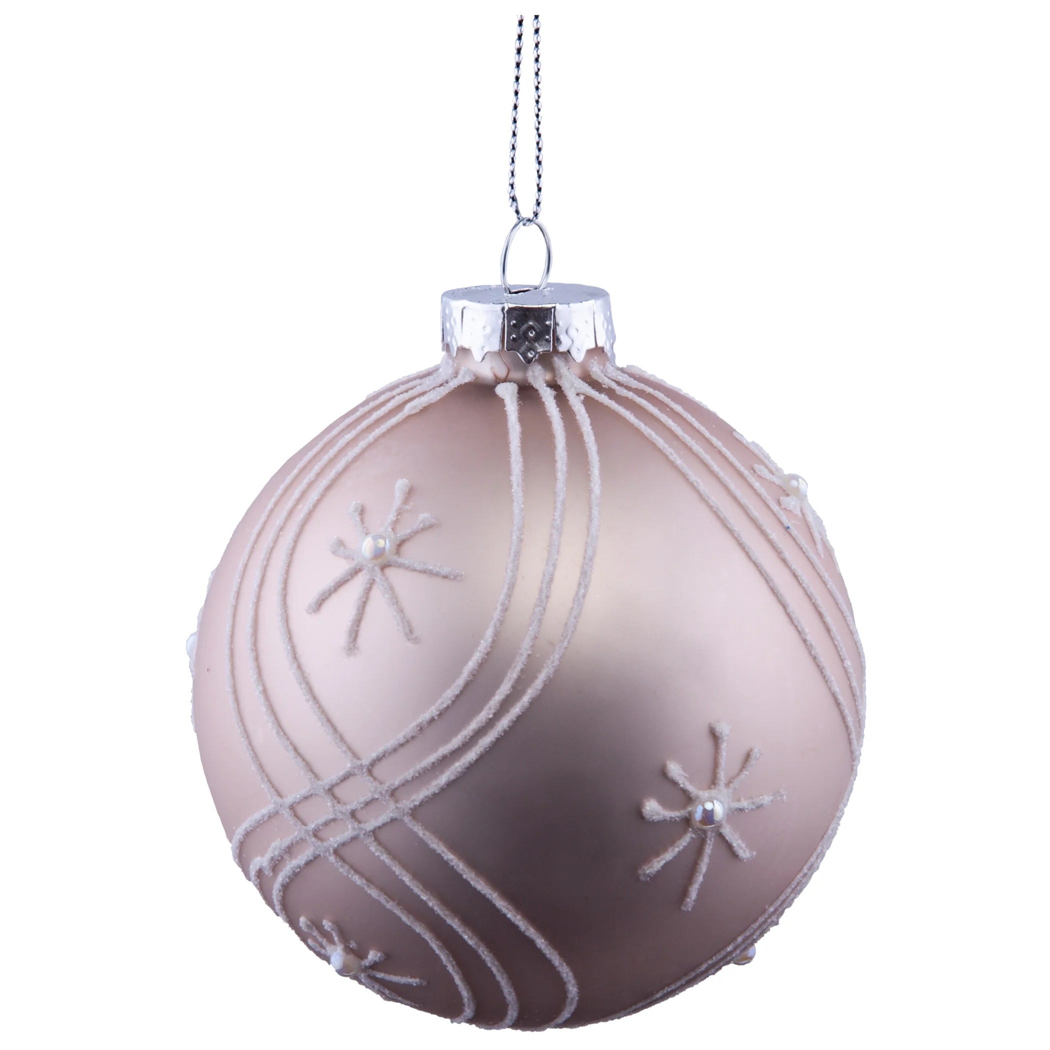 144 x Christmas Glass Bauble Hanging  Decoration -  Pink and White Pearl Glitter