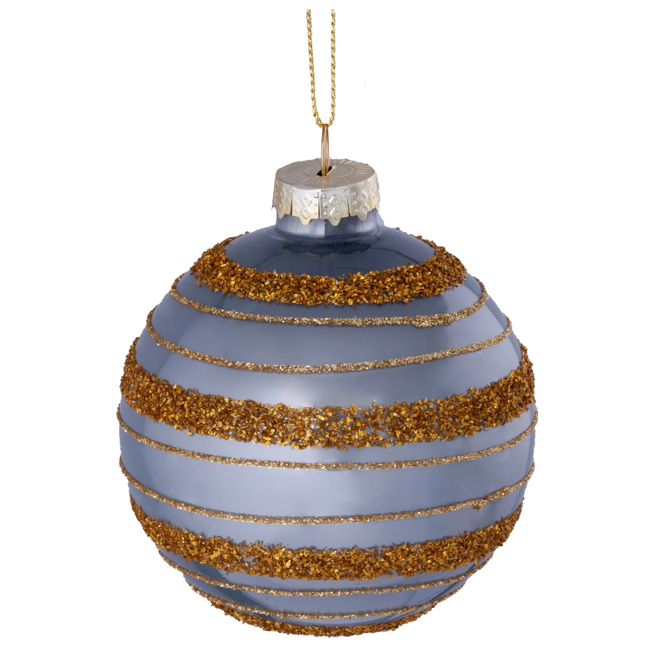 144 x Christmas Glass Bauble Hanging  Decoration - Grey and Gold Glitter Radial
