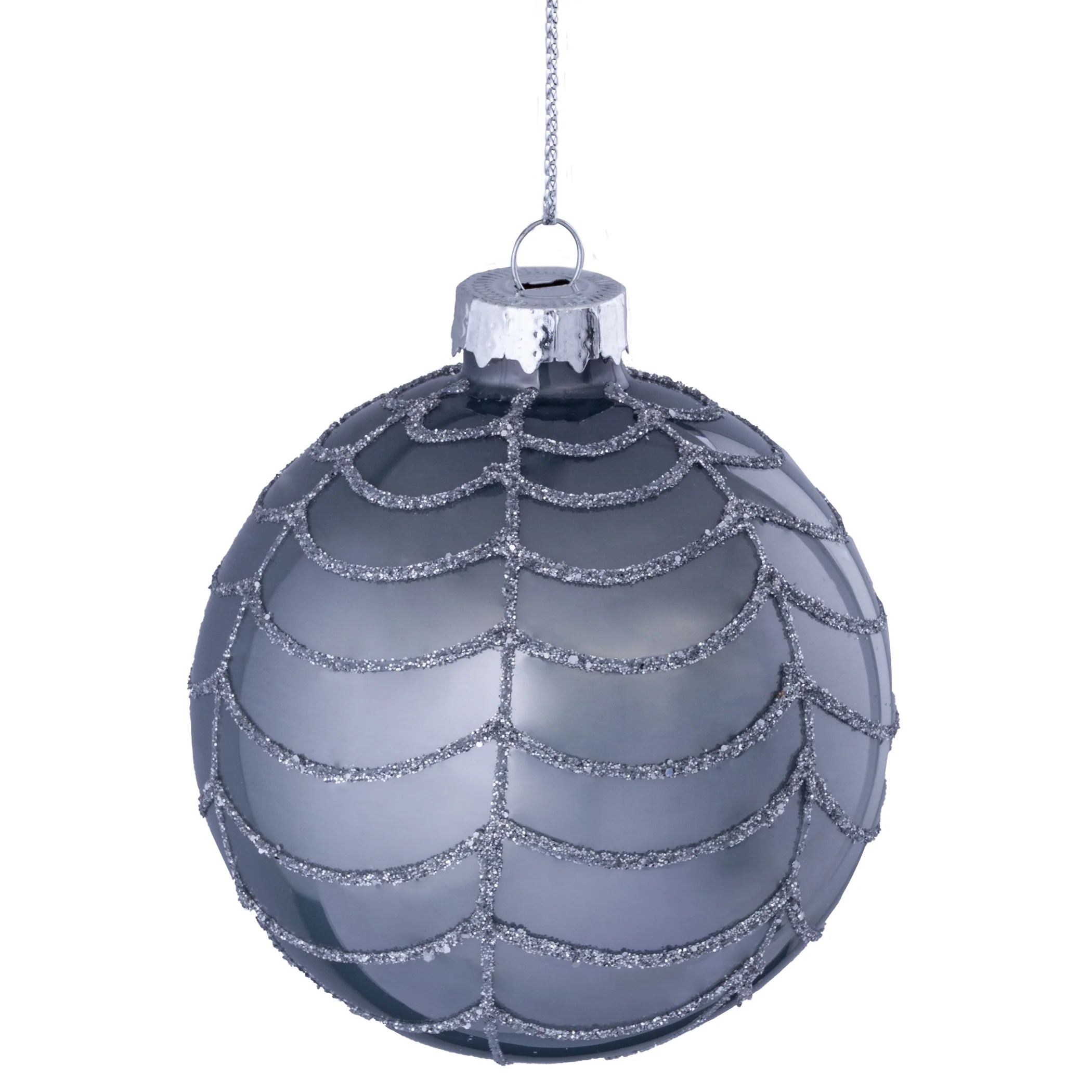 144 x Christmas Glass Bauble Hanging  Decoration - Grey and Silver Glitter Web