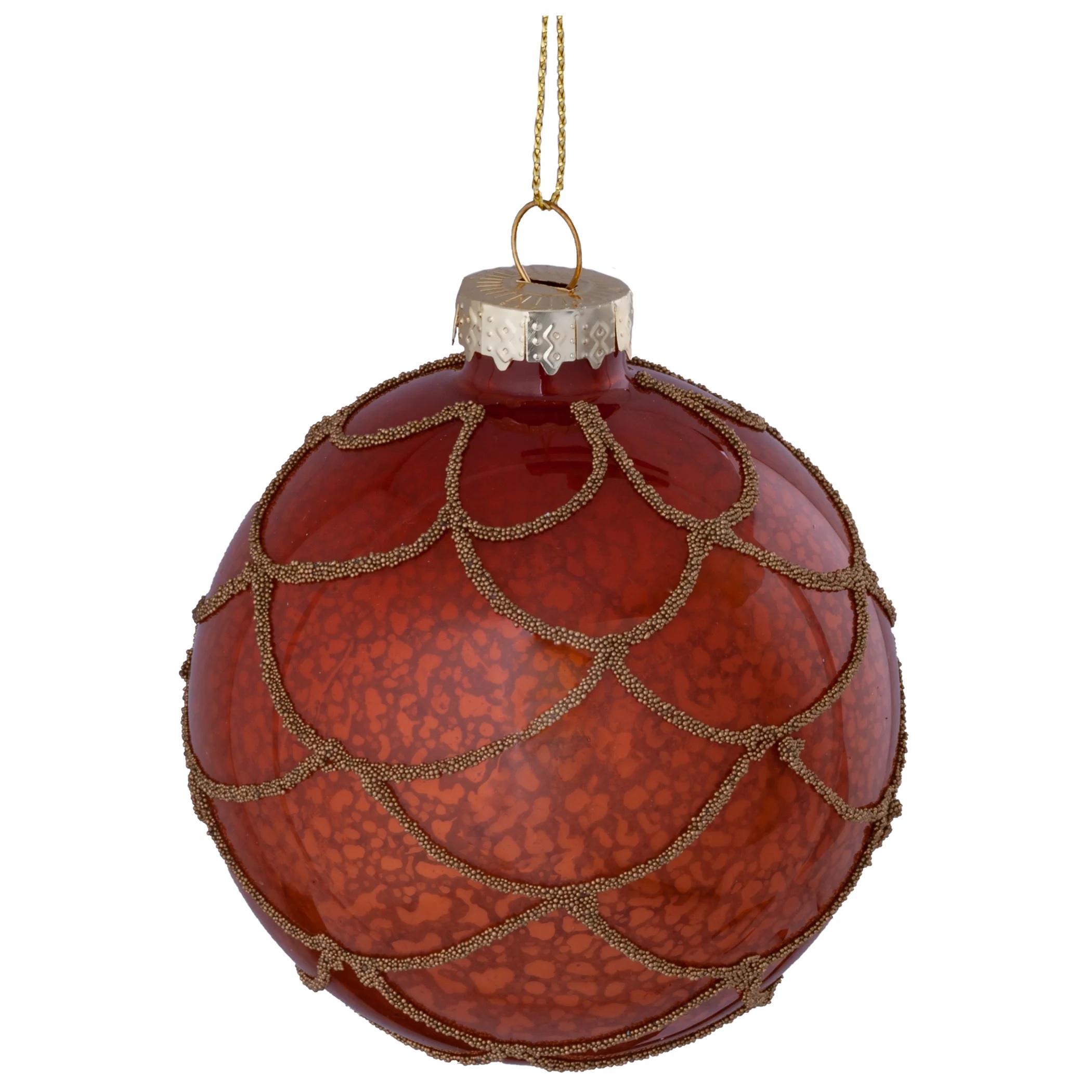 144 x Christmas Glass Bauble Hanging  Decoration - Copper and Antique Gold Glitter