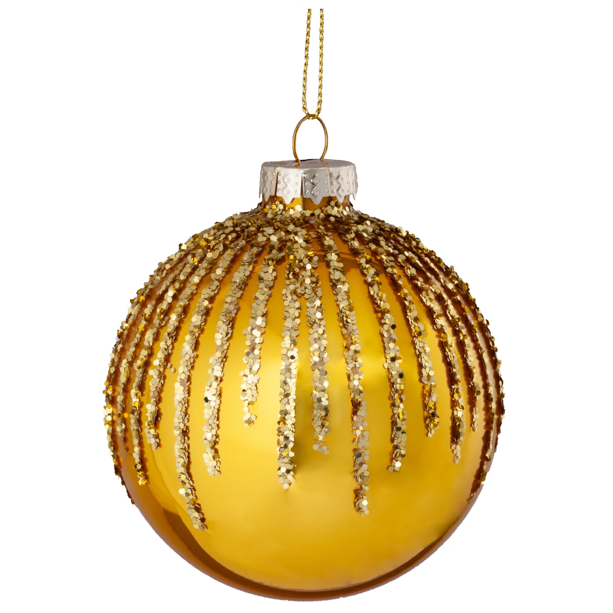 144 x Christmas Glass Bauble Hanging  Decoration -   Yellow and Gold Glitter Drop