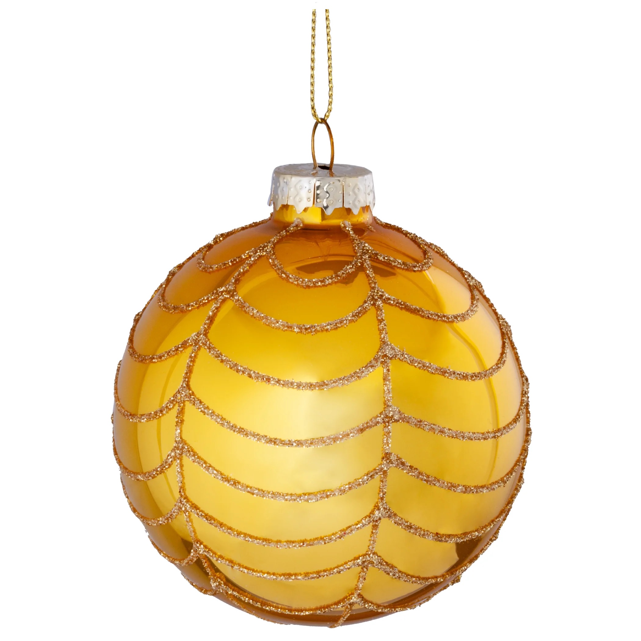 144 x Christmas Glass Bauble Hanging  Decoration - Yellow and Gold Glitter Web