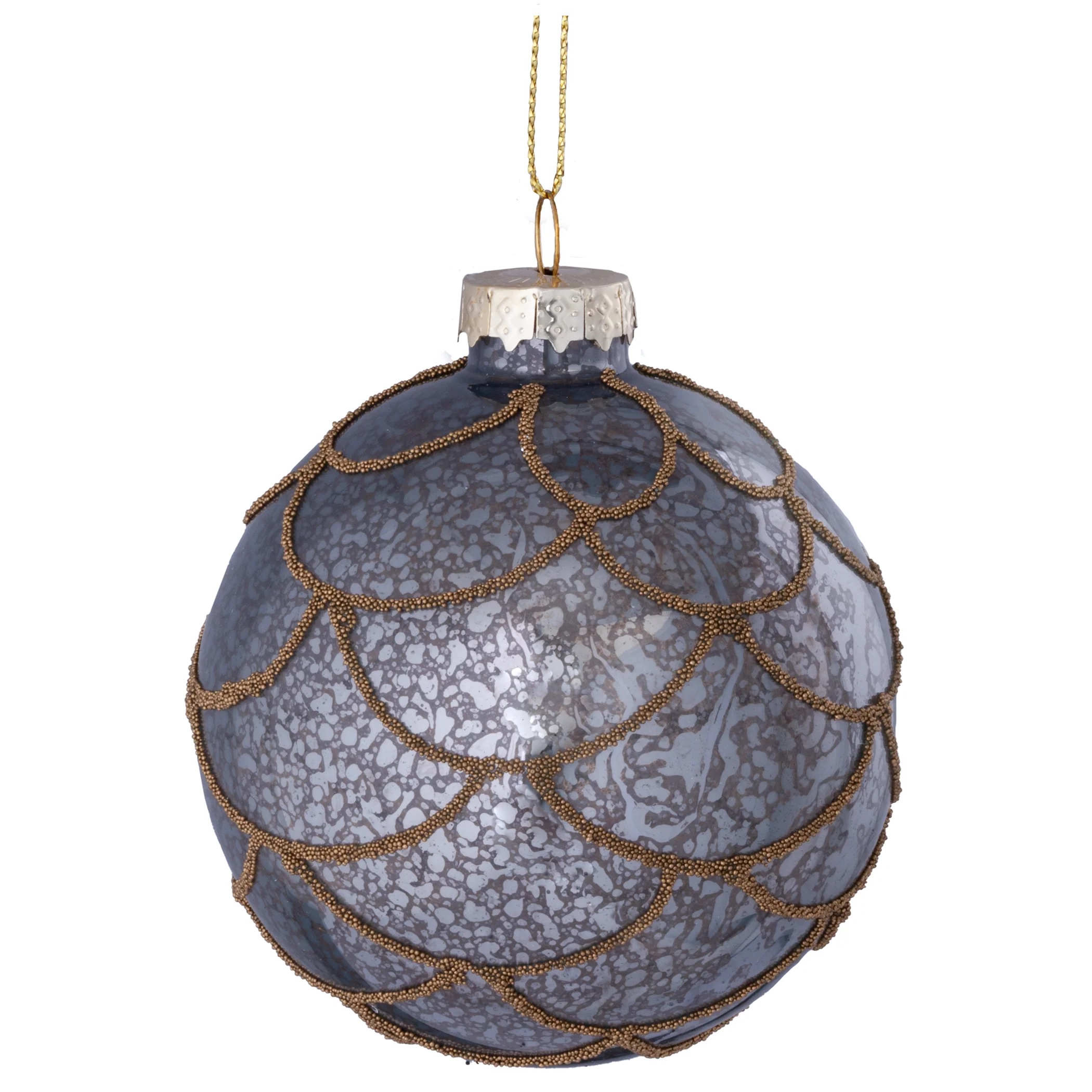 144 x Christmas Glass Bauble Hanging  Decoration - Graphite and Antique Gold Glitter