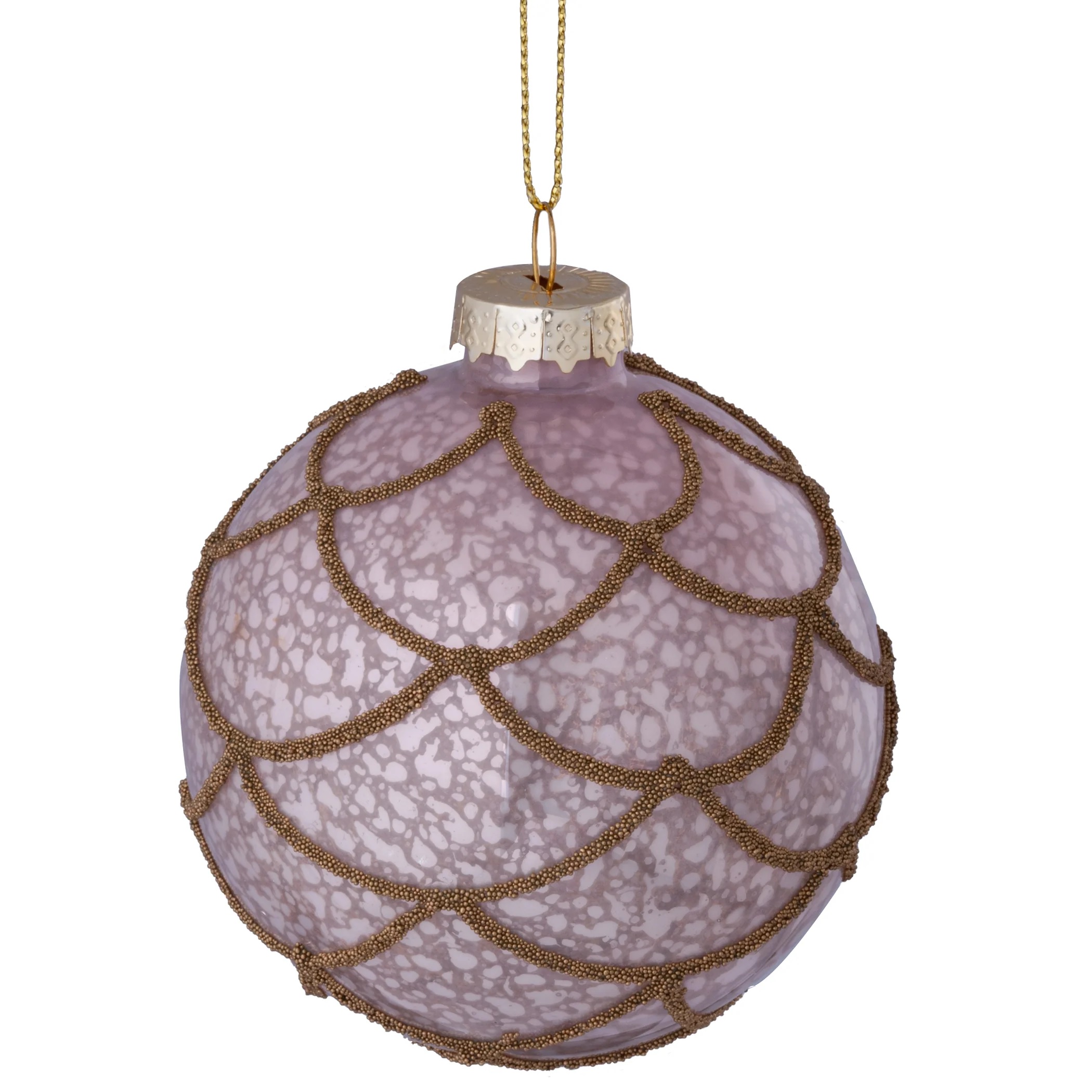 144 x Christmas Glass Bauble Hanging  Decoration - Vintage Pink and Antique Gold Glitter