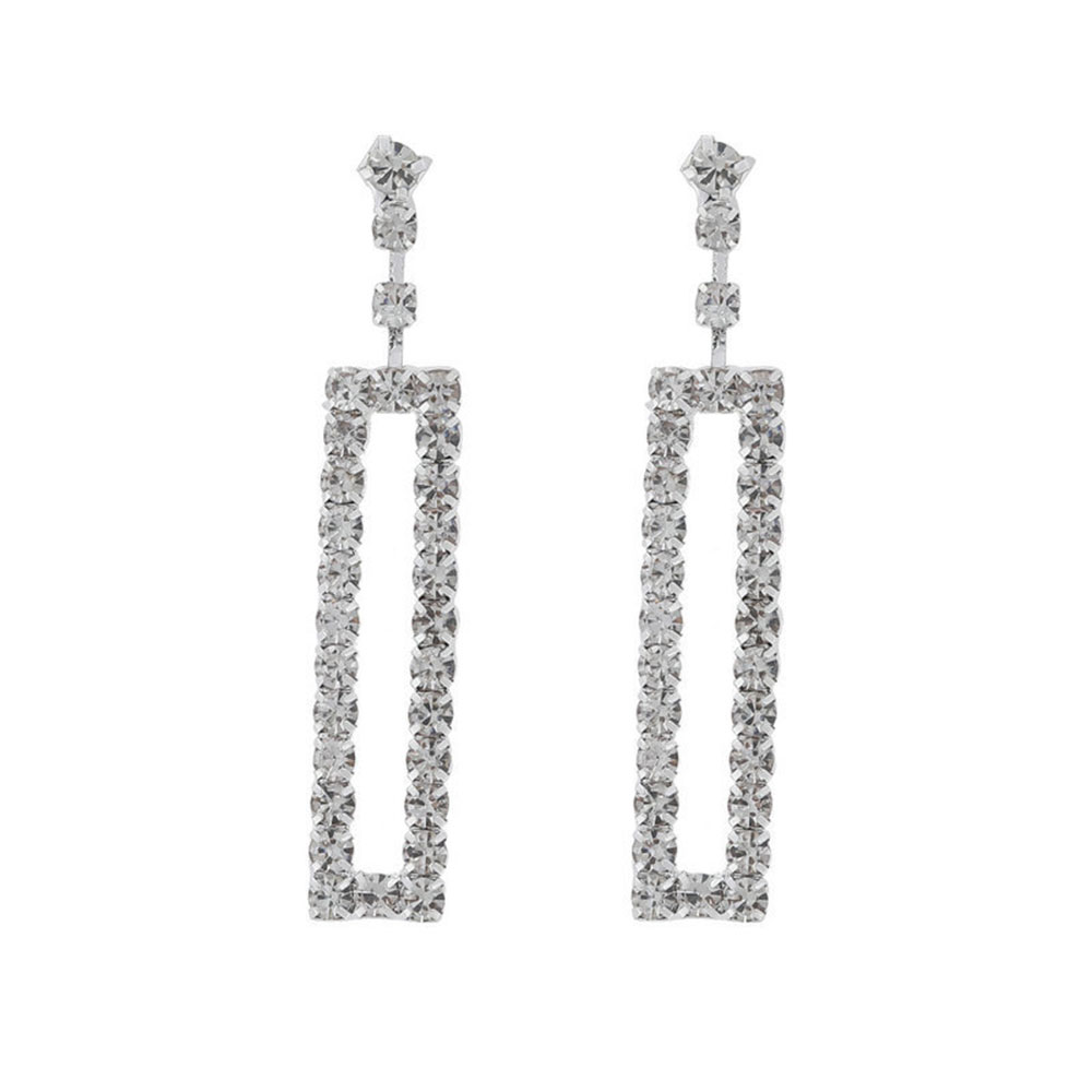 10pcs - Elegant Sparkling Crystal Rectangle Drop Earrings In Silver Tone|GCJ444|UK seller