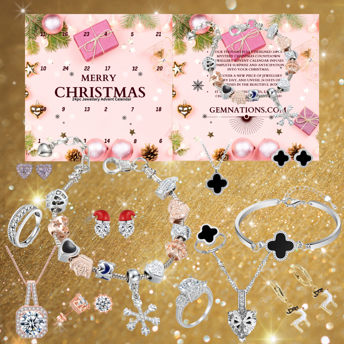 5 Advent Calendar in total of 120pc Jewellery- Woem Gifts 24pc Christmas Jewellery Advent Calendar Countdown 2023 – Elegant Bracelet, Pendant, Earri