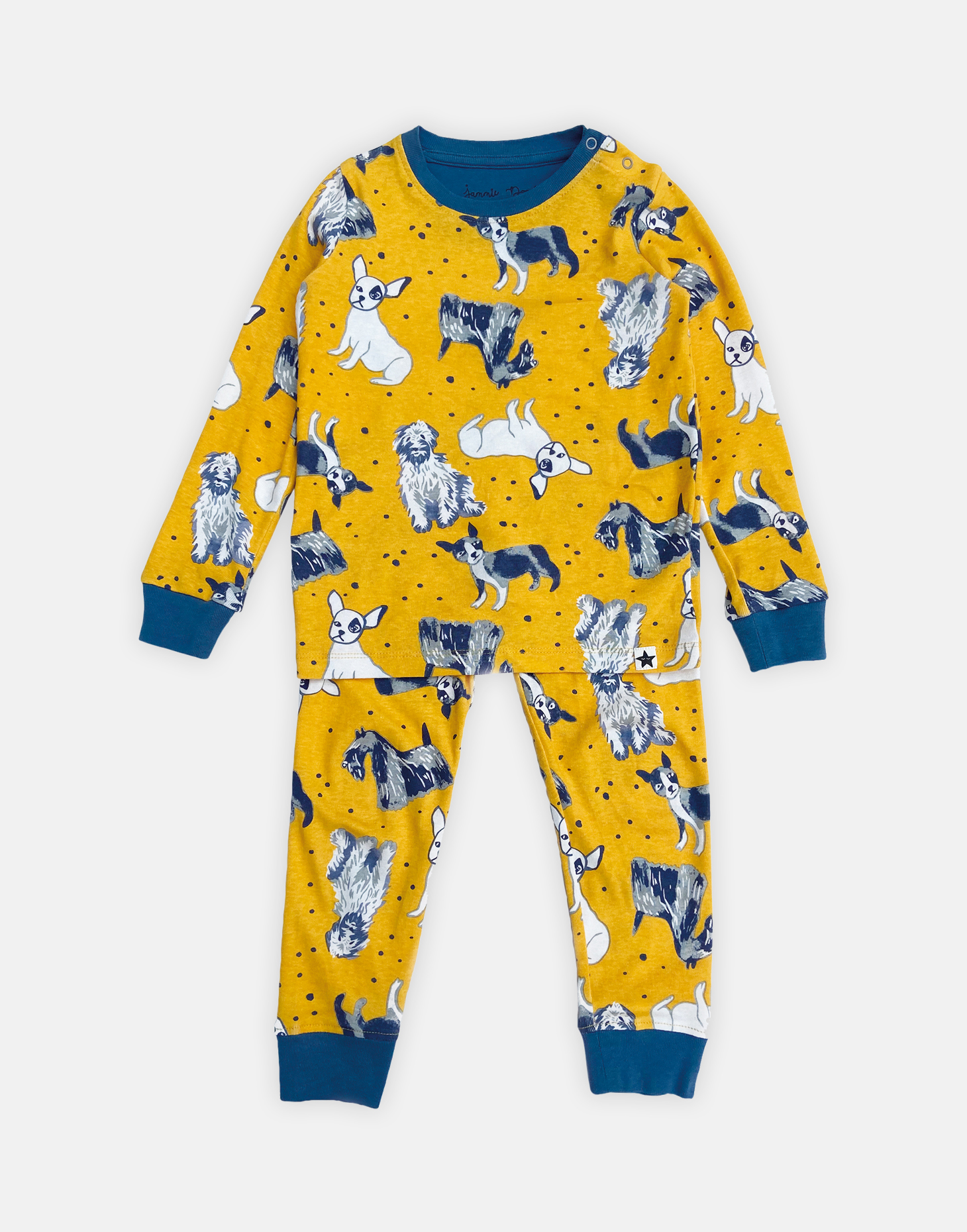 Jammie Doodles Yellow dog PJs in size 1-2 years