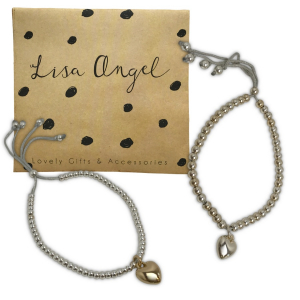 Wholesale Joblot of 50 Lisa Angel Mixed Heart Pendant Bracelets - Silver & Gold