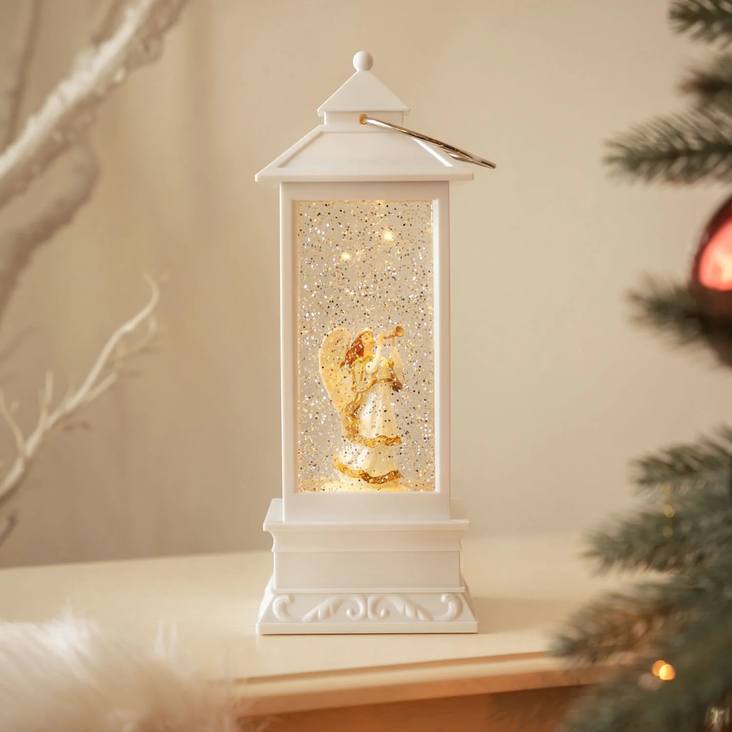 40 x Christmas Angel Glitter White Lanterns