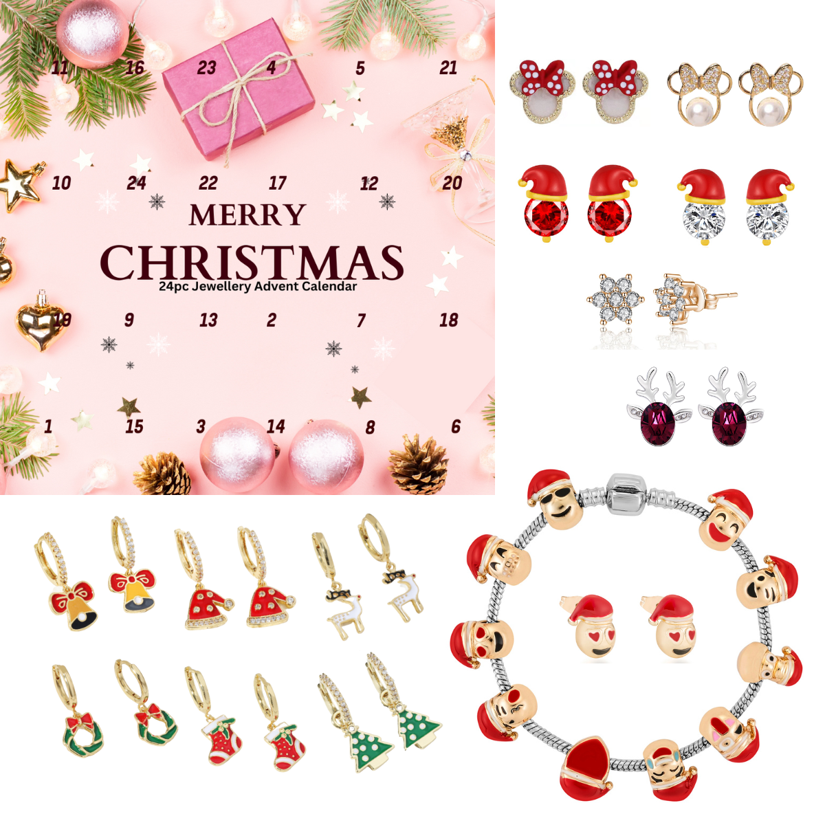 5 Boxes - Christmas Earrings and Bracelet Selection Advent Calendar Jewellery Set Countdown - 24pcs/Box|GCJSET021-1|UK seller