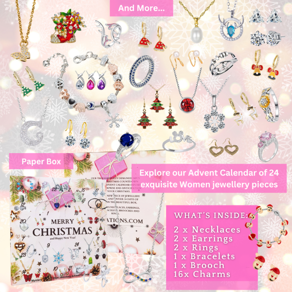 10 Boxes - Gifts for Her Christmas Advent Calendar Jewellery Set-Bracelet, Pendant, Earrings and Rings - 24pcs/Box|GCJSET021-3|UK seller