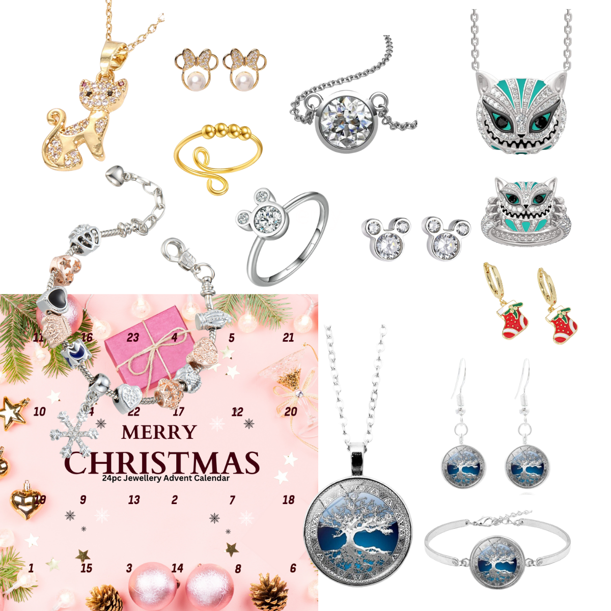 5 Boxes - Christmas Gifts for Her Advent Calendar Jewellery Set-Bracelet, Pendant, Earrings and Rings - 24pcs/Box|GCJSET021-4|UK seller