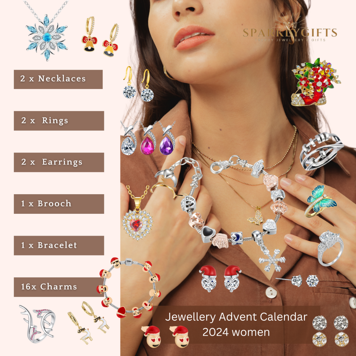 5 Boxes - Christmas Gifts for Her Advent Calendar Jewellery Set-Bracelet, Pendant, Earrings and Rings - 24pcs/Box|GCJSET021-4|UK seller