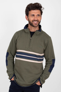 Job Lot of 13 Brakeburn Men's Green Stripe Quarter Zip Sweatshirt