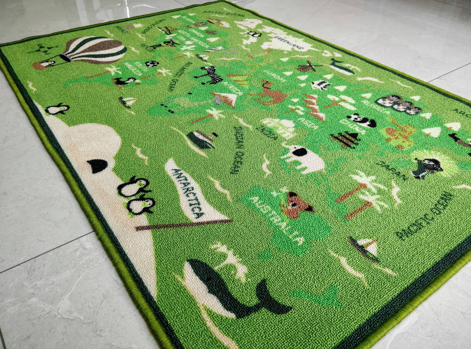 Little World Green Maps Polyester Area Rug Children Room Latex Anti-Slip Rug 120 x 80 cm
