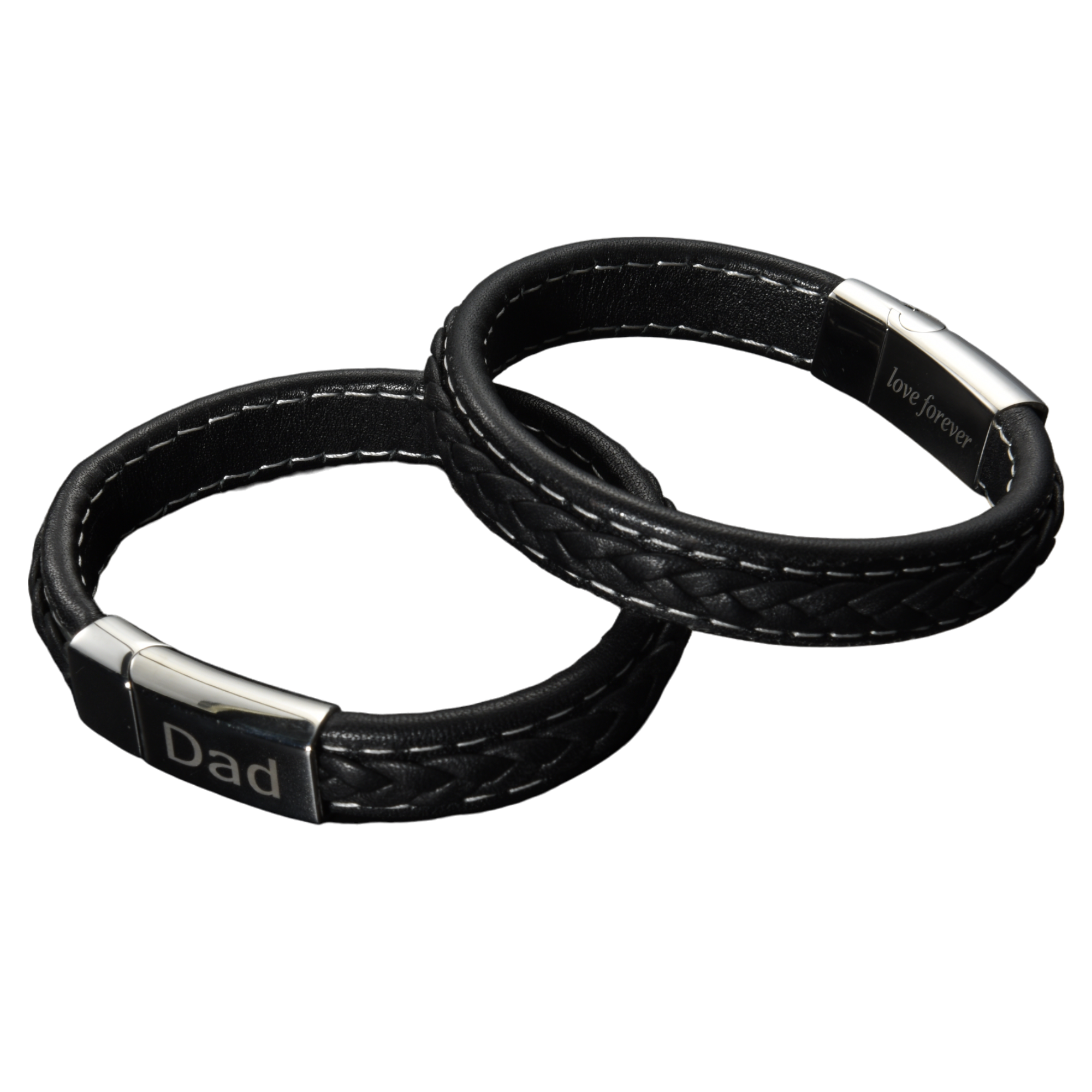 10pcs-Men’s Genuine Black Leather Bracelet With Dad And Love Forever Engraving|GCJ043-Black-Dad-Love Forever|UK seller