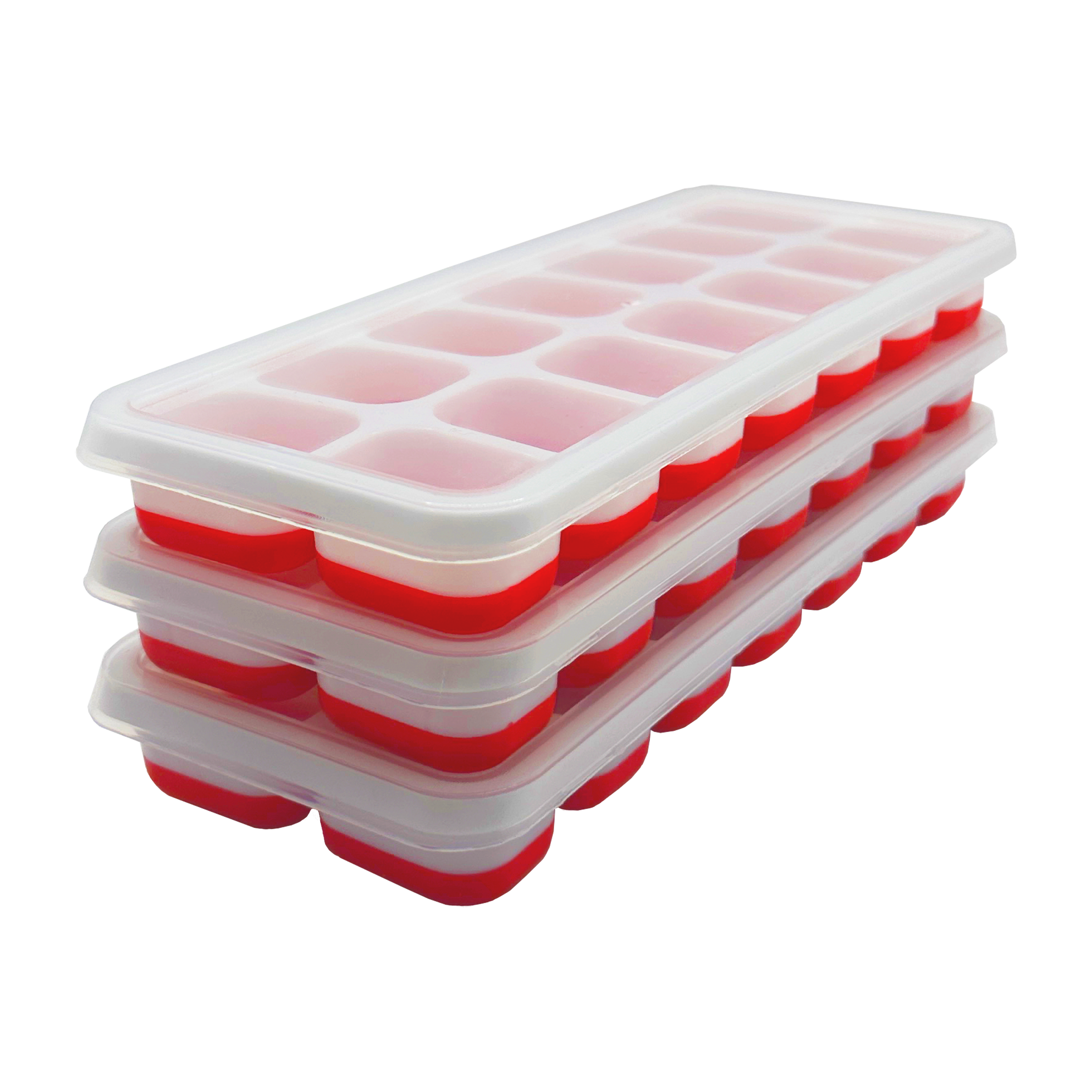 3Pk Red Silicone Ice Tray With Lids 