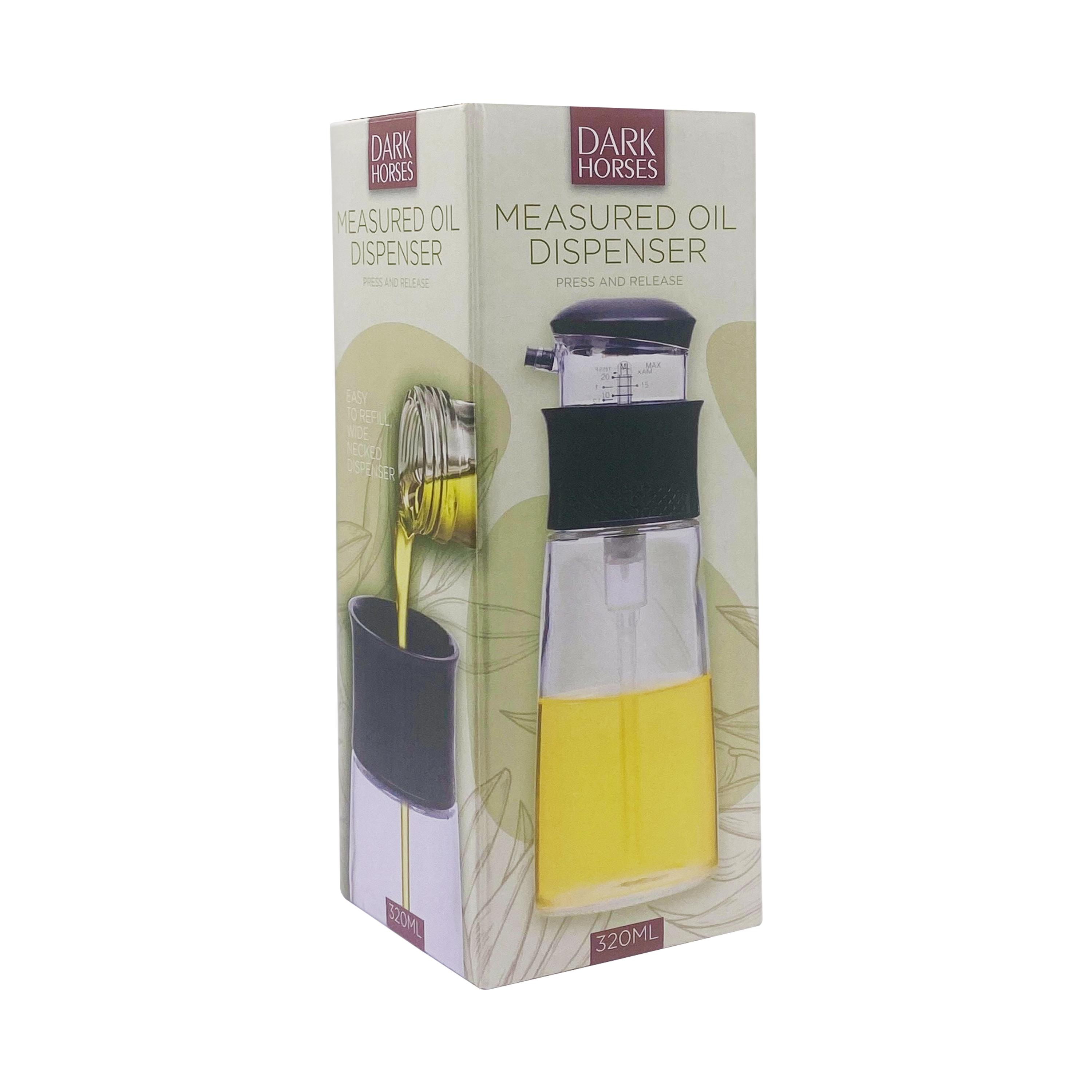 Glass Oil Dispenser Measuring Olive Oil Drizzler Bottle 320ml (Press & Release)