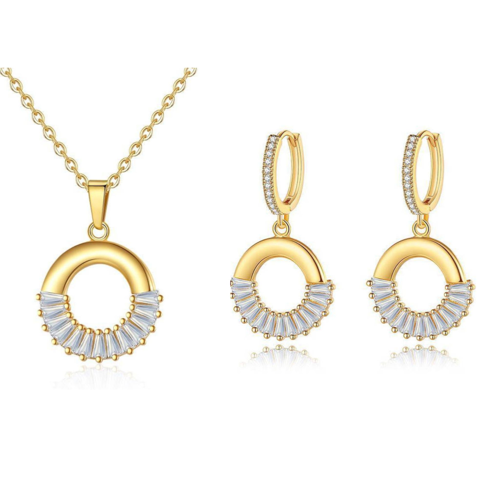 10 Sets-Gold Tone Crystal Round Crystal Pendant Necklace and Earrings Jewellery Set|GCJ607-Necklace&Earrings|UK seller