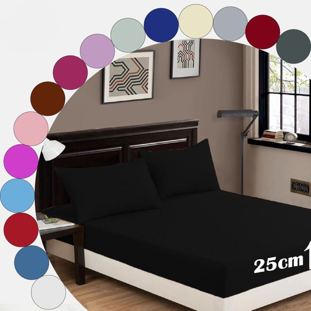Fitted Bed Sheets Bedding Set Single - Super King 25cm