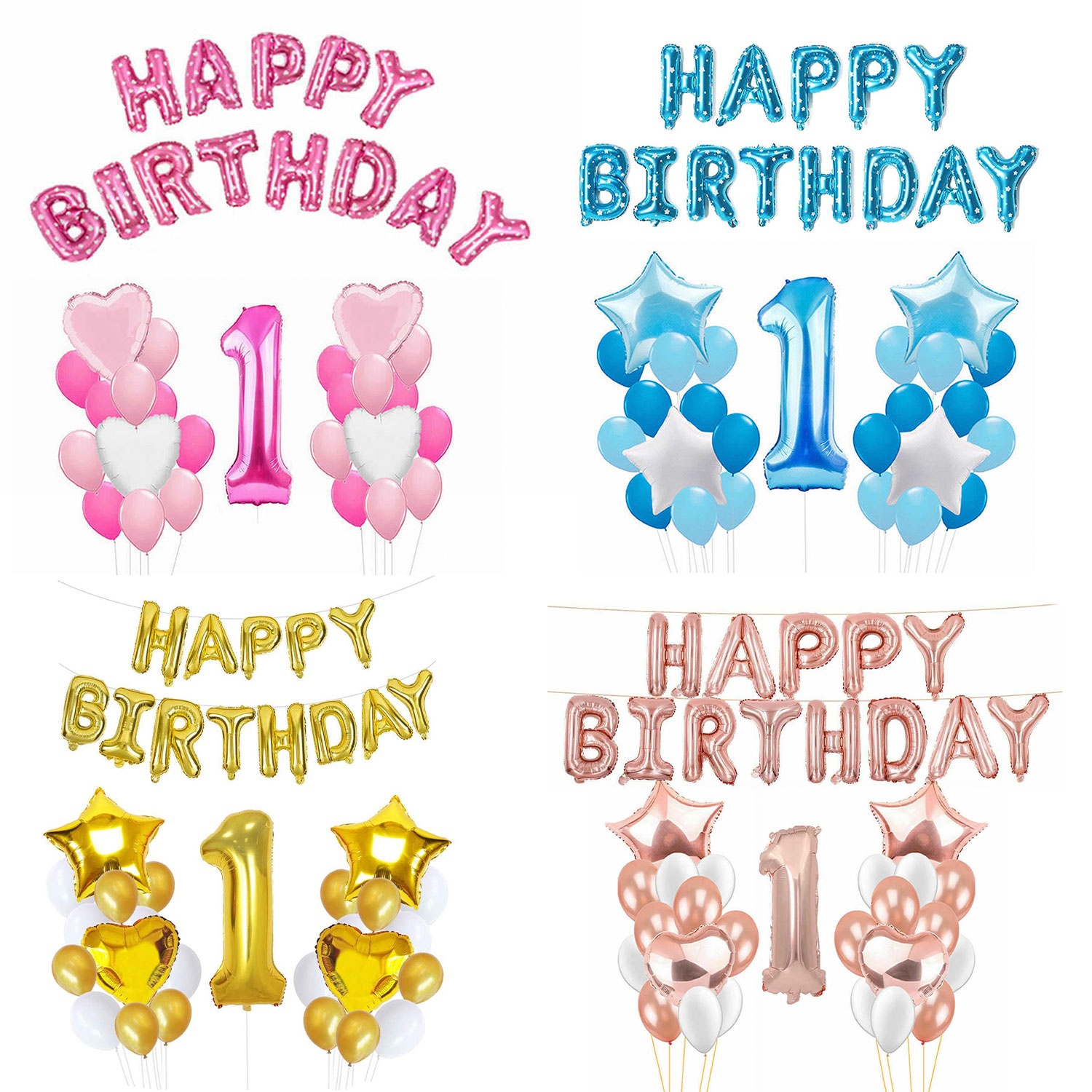 100 MIX JOBLOT 1st Happy Birthday Foil Balloons Pink Blue Gold Rose Gold