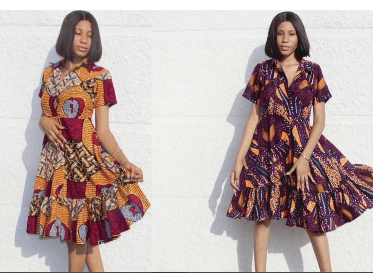 10 lot Womens African print short sleeve midi dresses in gorgeous prints 100% cotton