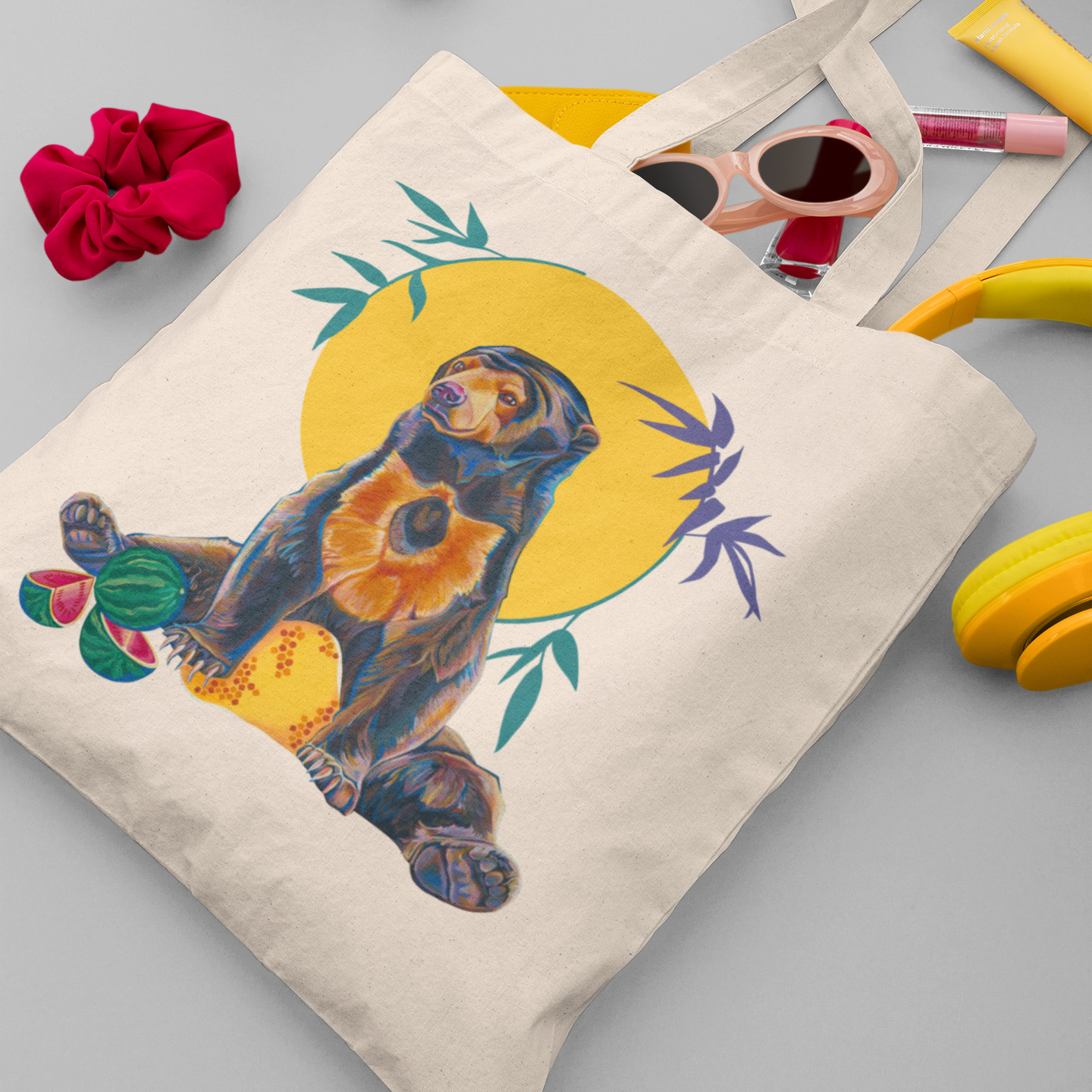 50 Wholesale Sun Bear Tote Bags, Canvas Tote Bags, Bulk Buy Totes, Job Lot, Surplus stock