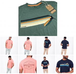 One Off Joblot of 17 Brakeburn Men's Summer T-Shirts in 3 Styles Size M
