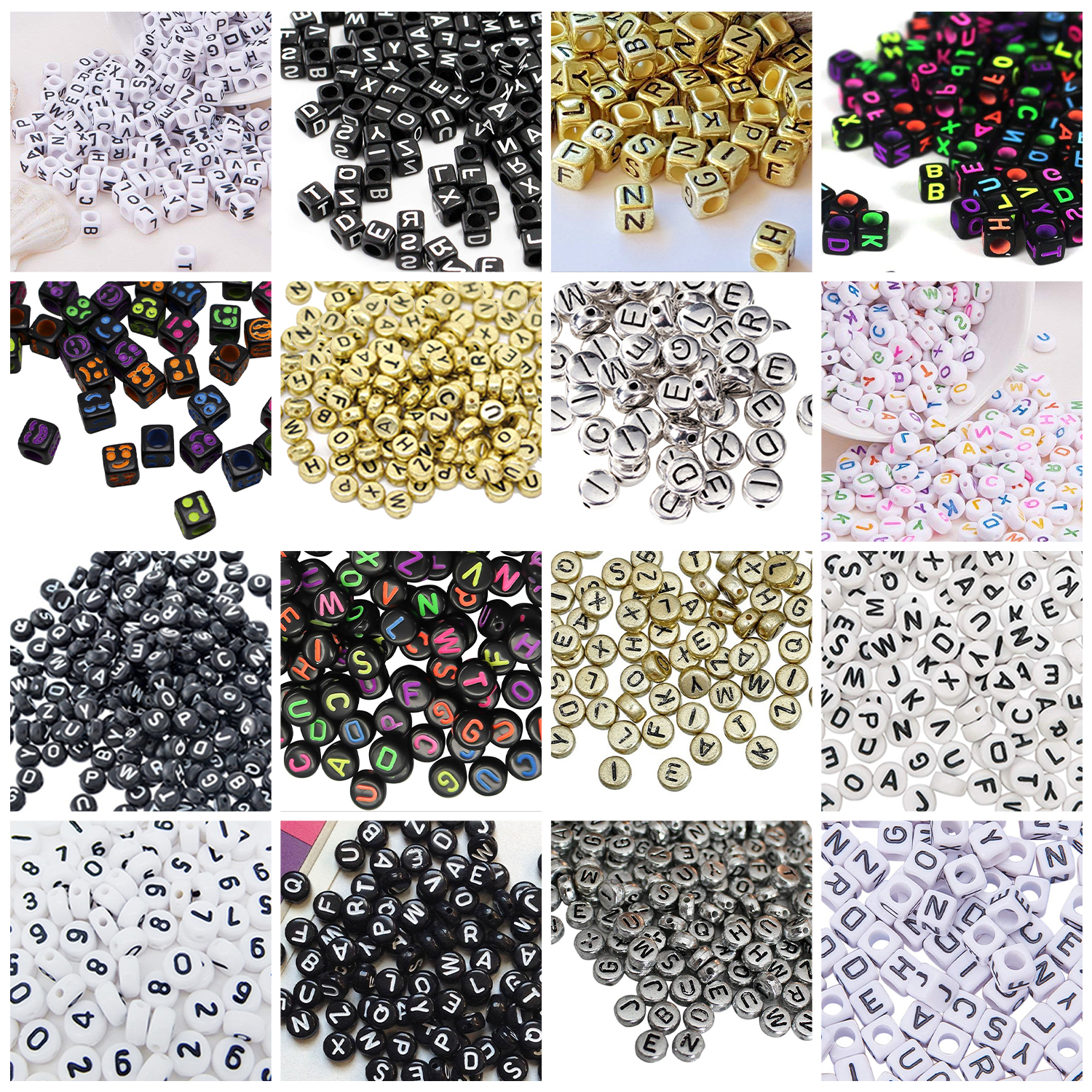 Assorted Alphabet Letter Beads - Joblot - 1000pcs - Gold Silver Black White