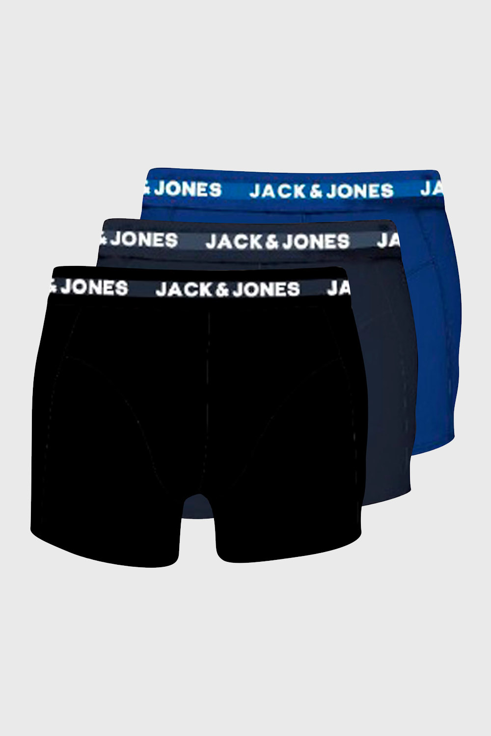 8 x Size Large  JACK & JONES 3 pack Designer logo boxer shorts in Black, Navy and Blue RRP £22.00 each   Ref A90/A89